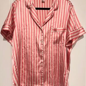 Victoria's Secret Pink and White Striped Satin Button-Up Pajama Set